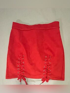 Red Lace-Up Mini Skirt - Women